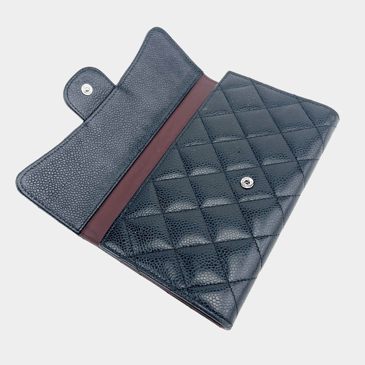 CHANEL Quilted L- Gusset Trifold Wallet-Black Caviar - ALB